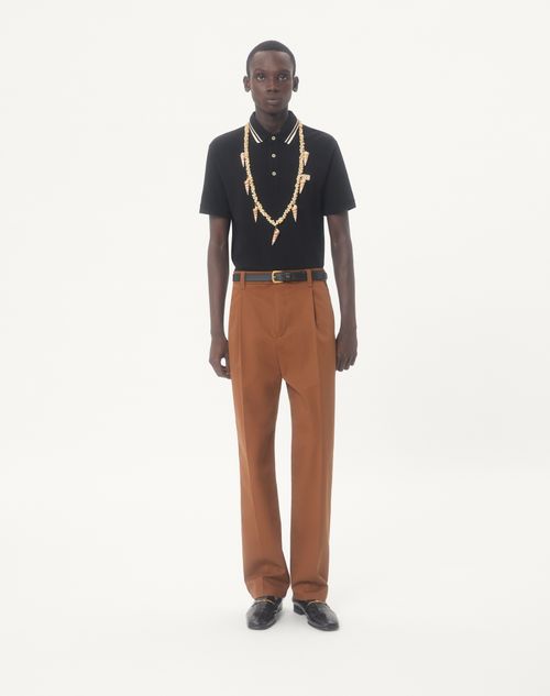 Valentino - Cotton Piqué Polo Shirt With Vlogo Patch - Black - Man - T-shirts And Sweatshirts